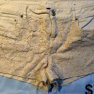 American Eagle Outfitters Lace-Trimmed White Jean Shorts